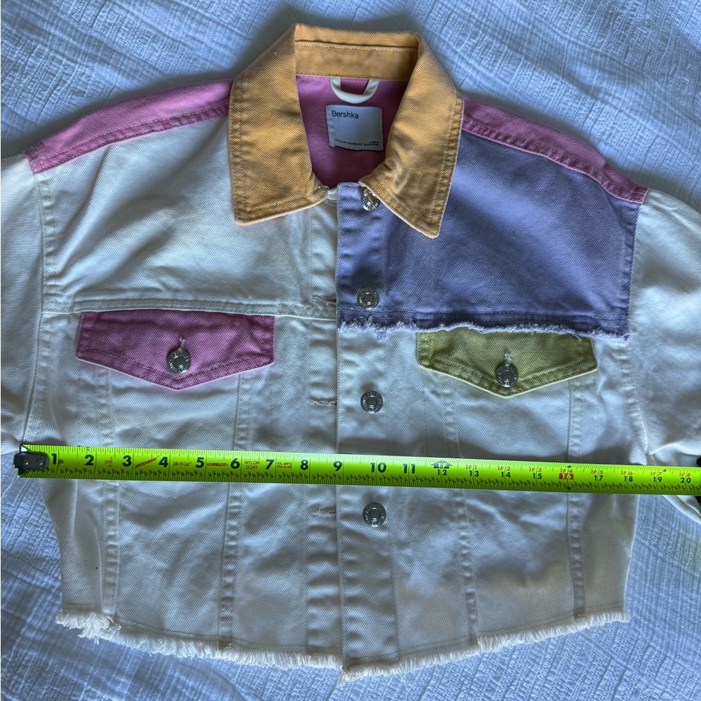 Bershka Color Block Women's Jean Jacket Cropped - Picture 9 of 9